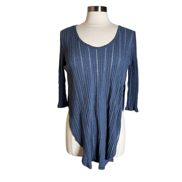 Free People Astoria Split Ribbed Open Knit 3/4 Sleeve Top Women’s Medium - Picture 3 of 12